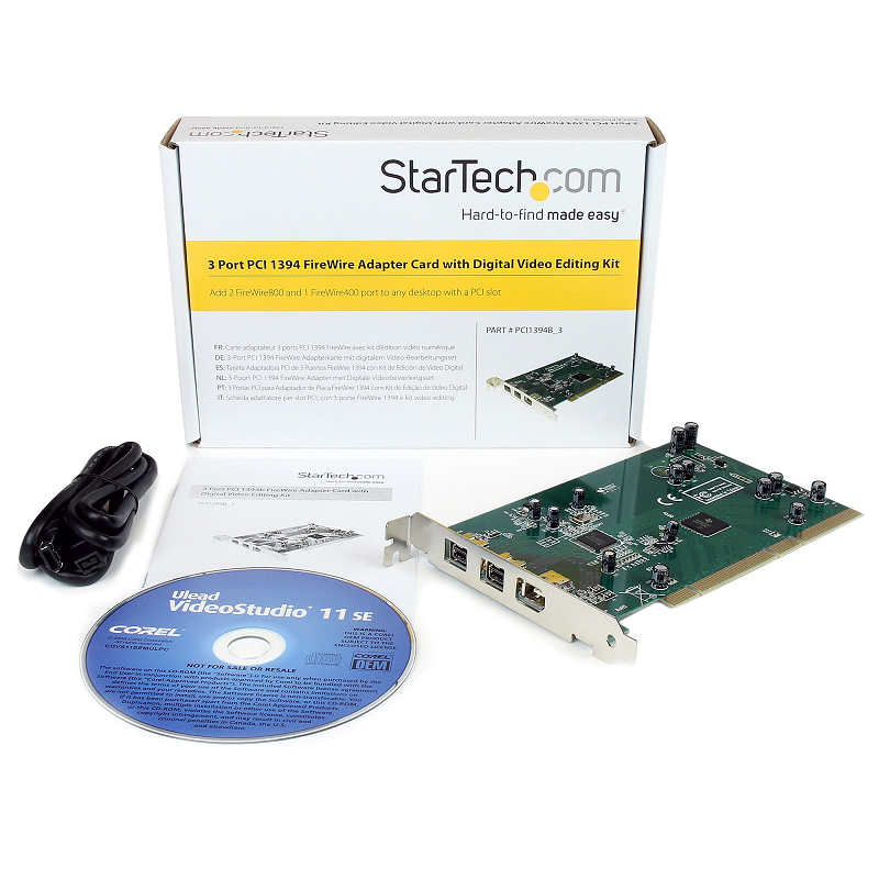 StarTech PCI1394B_3 3 Port 2b 1a PCI 1394b FireWire Adapter Card with DV Editing Kit